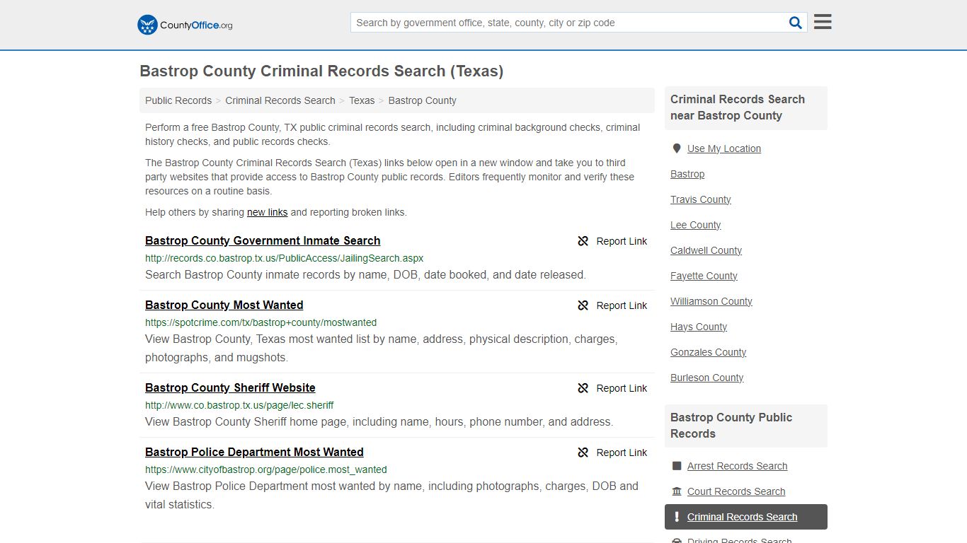 Bastrop County Criminal Records Search (Texas) - County Office
